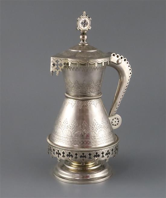 A 19th century Russian 84 zolotnik silver gothic style flagon, 25.5 oz.